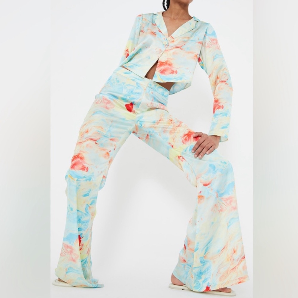 Wild Pony Satin Tie-Dye Swirl Print Co-ord Set, sz M